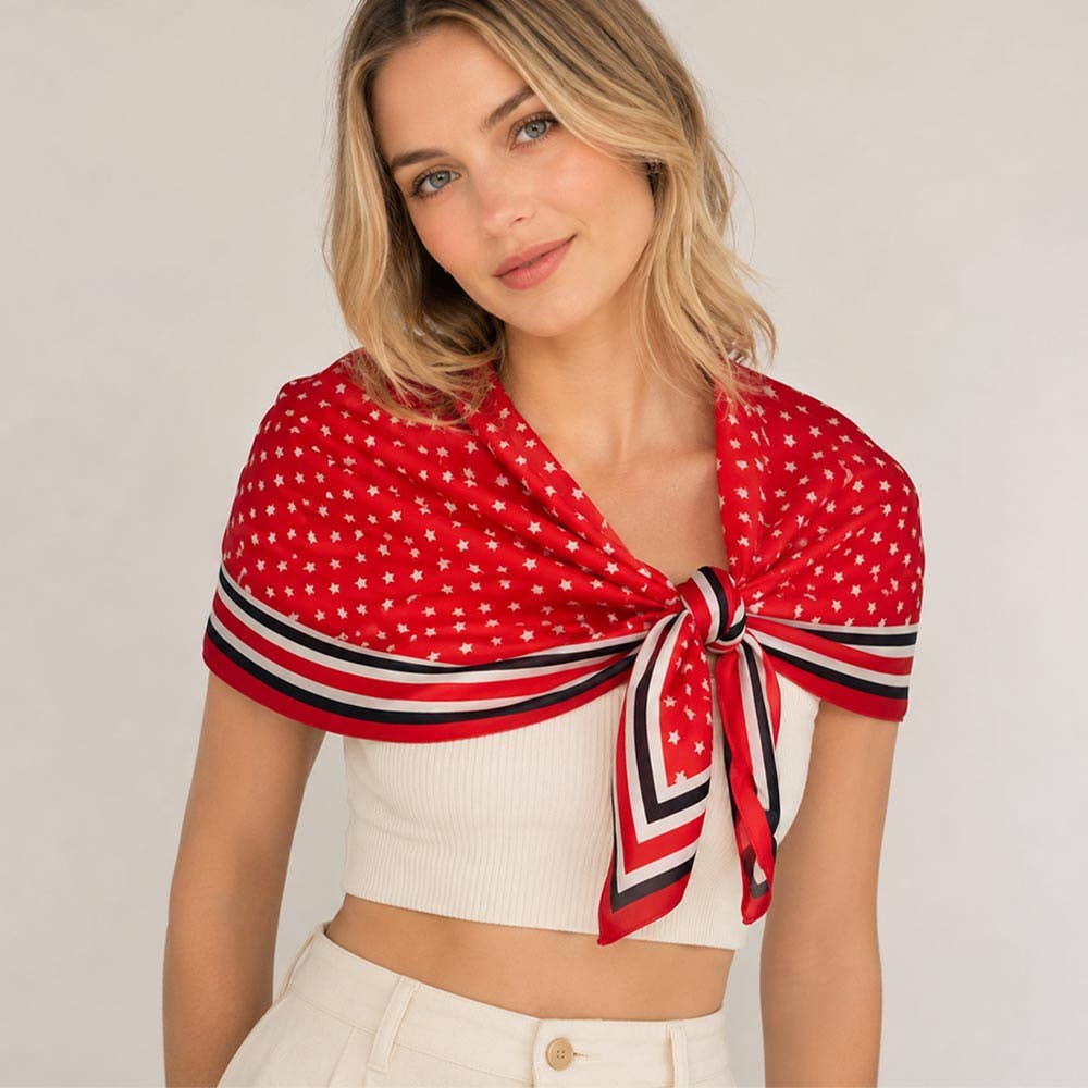 Classic Patriotic Star Pattern Print Square Scarf