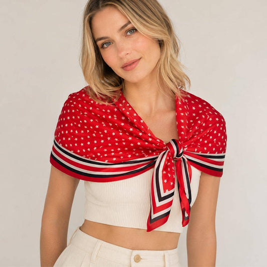 Classic Patriotic Star Pattern Print Square Scarf