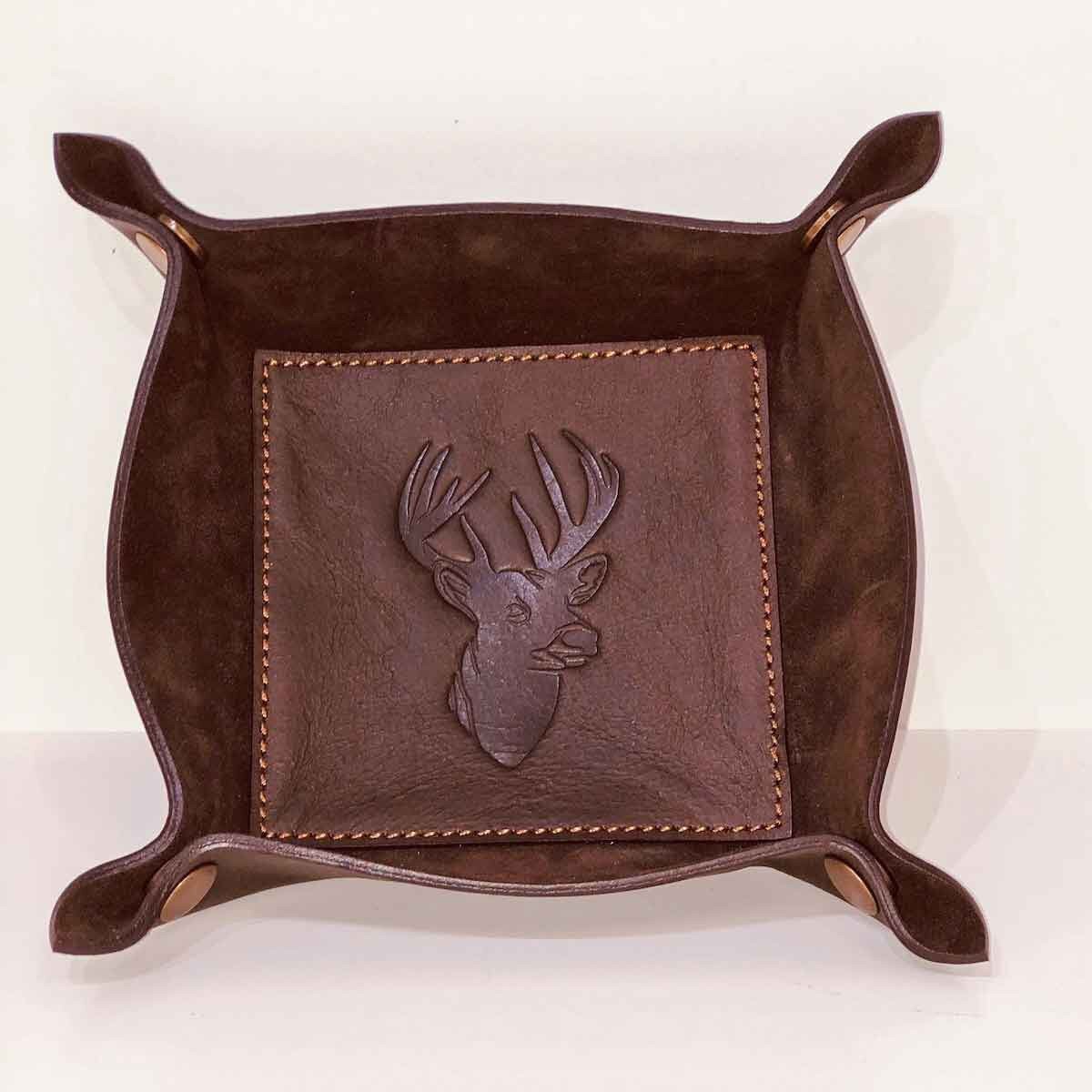 Royal Standard Deer Leather Embossed Valet Tray Dark Brown 8x8