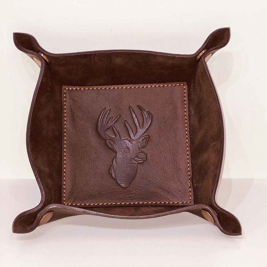Royal Standard Deer Leather Embossed Valet Tray Dark Brown 8x8