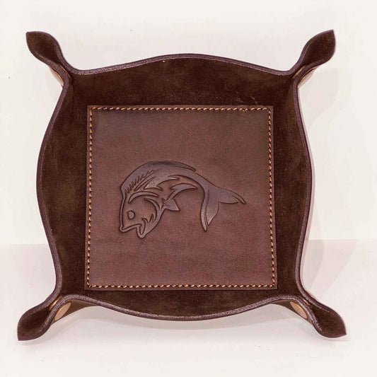 Royal Standard Fish Leather Embossed Valet Tray Dark Brown 8x8