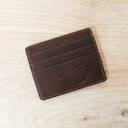 Royal Standard Golf Leather Embossed Slim Wallet Dark Brown 3.5x4