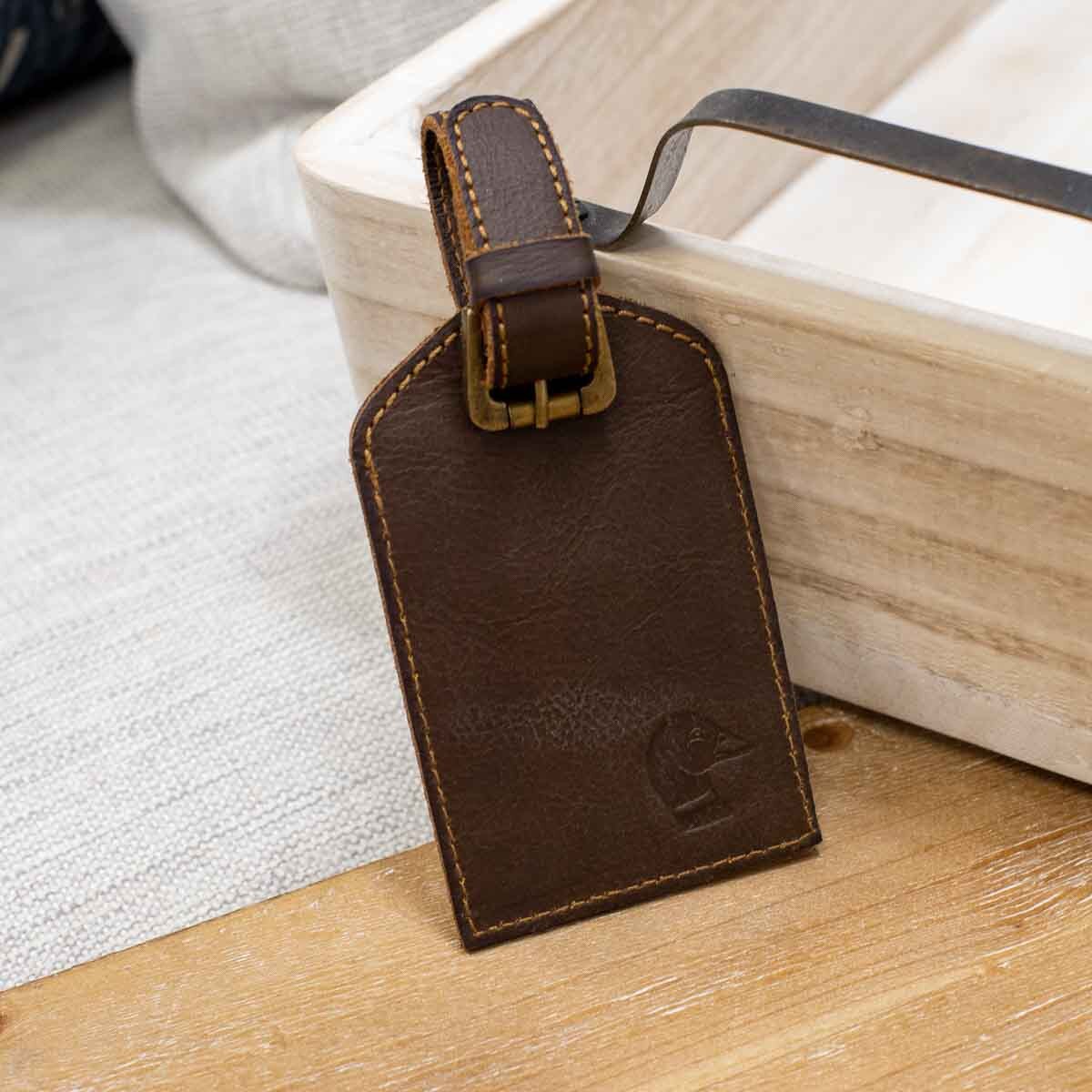 Royal Standard Duck Leather Embossed Luggage Tag Dark Brown 3x4.75