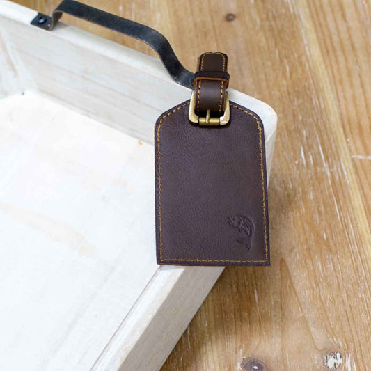 Royal Standard Fish Leather Embossed Luggage Tag Dark Brown 3x4.75