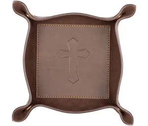 Royal Standard Cross Leather Embossed Valet Tray Dark Brown 8x8