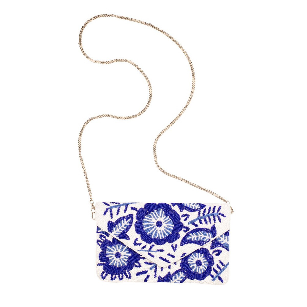 Royal Standard Floral Beaded Clutch White/Blue 10x6