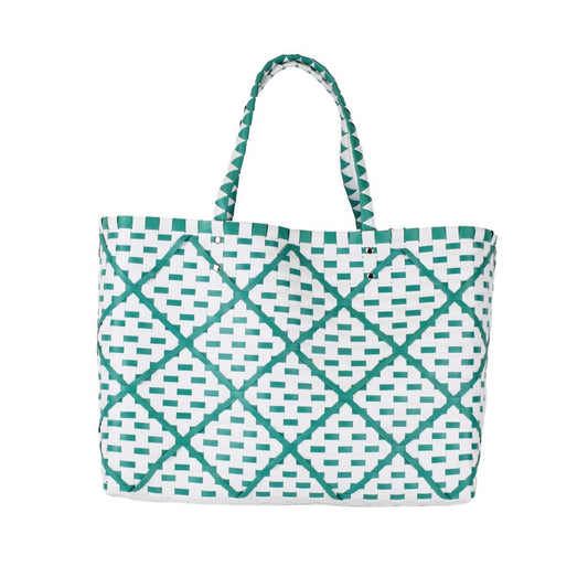Royal Standard Tracey Woven Tote (Emerald/White) 17x14x5