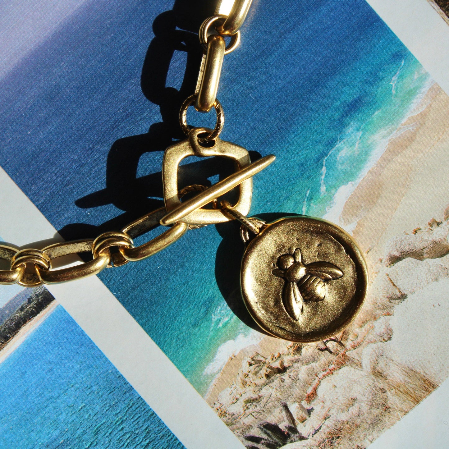 Vivian Grace Antiqued Gold Bee & Fleur de Lis Chunky Chain