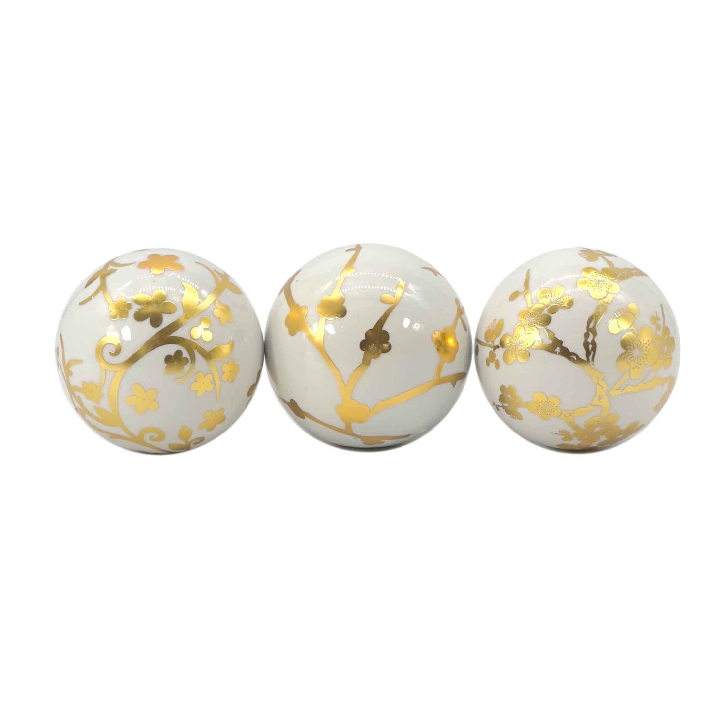 Galt Gold & White Floral Ceramic Ball (Set of 3)