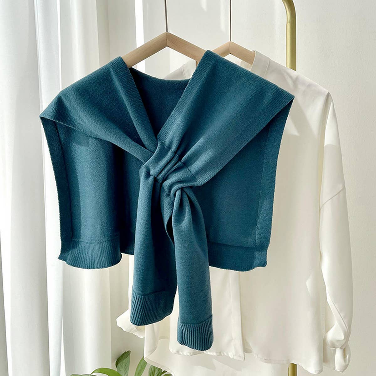 ACCITY Solid Color Knitted Knotted Shawl–Casual & Cozy
