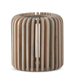 K&K Whitewashed Round Wood Slat Containers, Set of 2