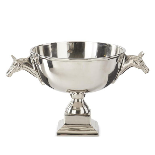 K&K Silver Metal Horse Bust Handled Bowl, 11"