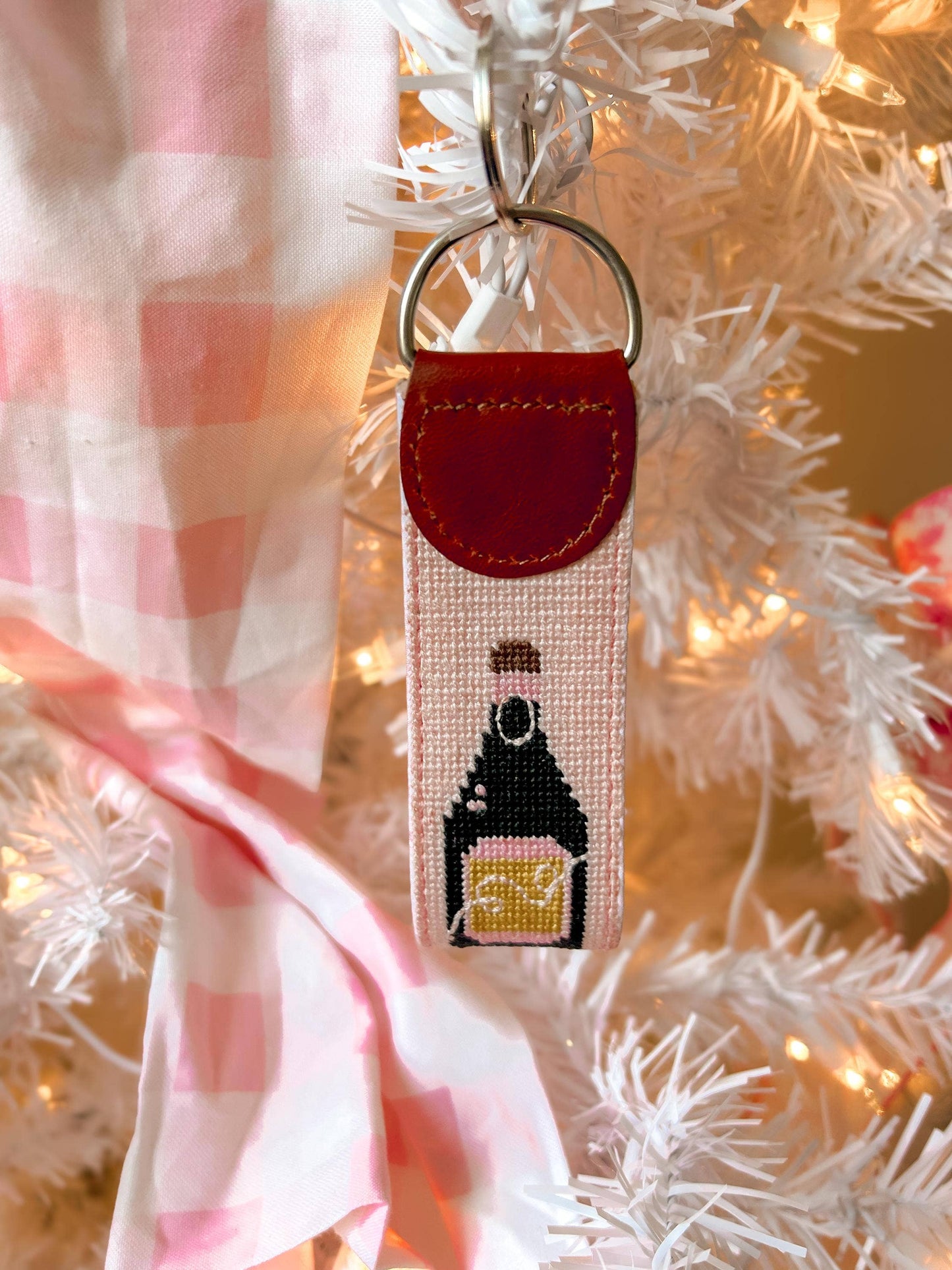 Southern Decorative Champagne Needlepoint Keychain
