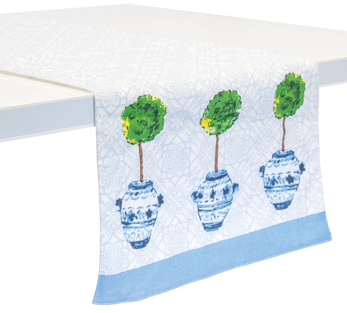Boston International Blue Topiary Cotton Table Runner
