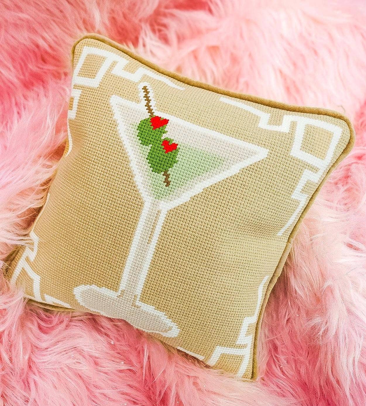 Southern Decorative Dirty Martini Needlepoint Pillow