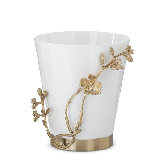 K&K 9" White Ceramic Wine Chiller w/ Gold Metal Floral Handle