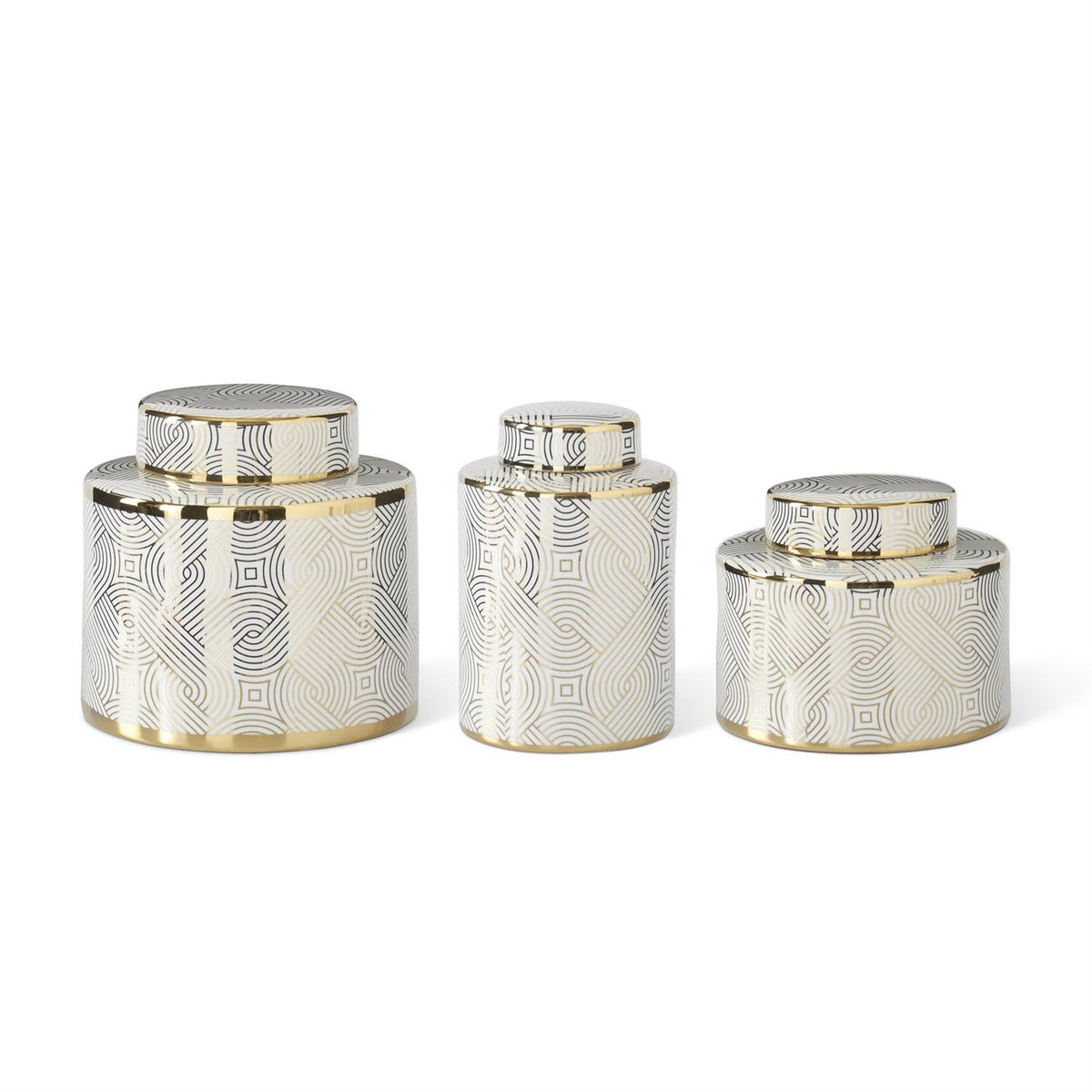 K&K Interiors White & Gold Ceramic Ginger Jars, Set of 3