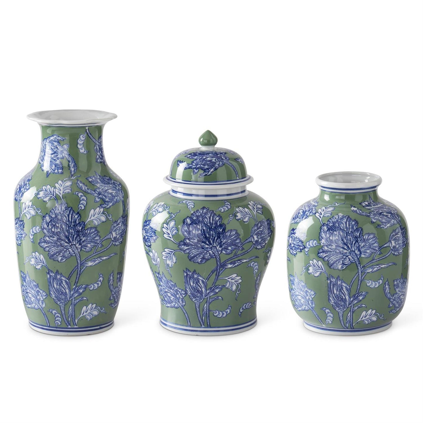 K&K Blue, Green & White Floral Ceramic Vases