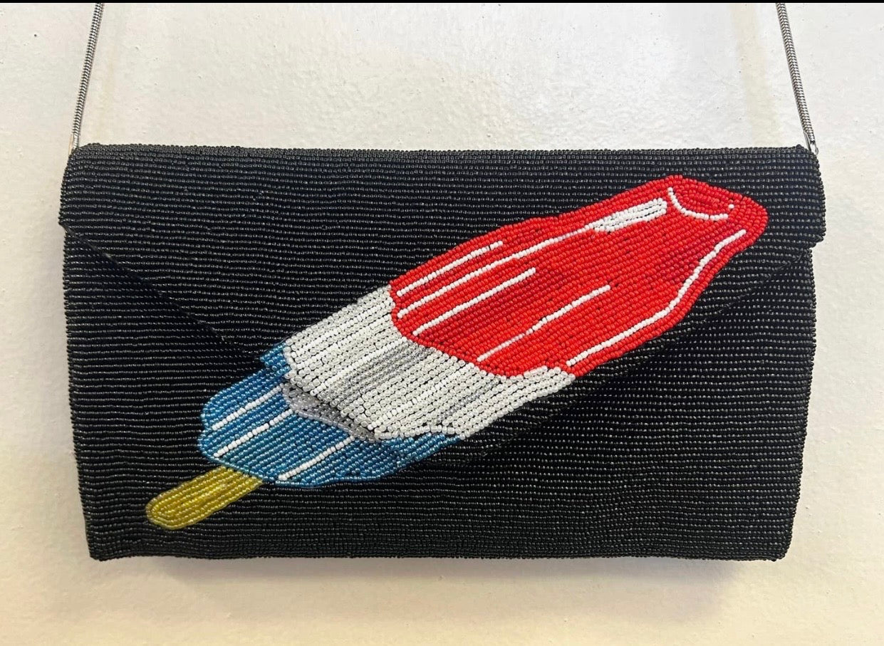Beaded Clutch, Red/White/Blue Popsicle Design