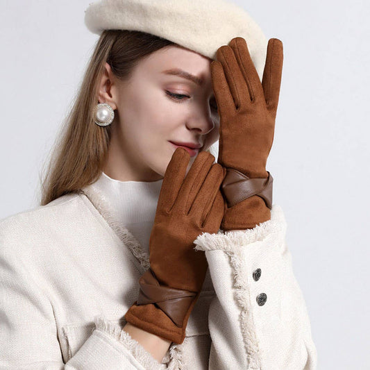 Bow Suede Gloves – Touchscreen Warm Winter