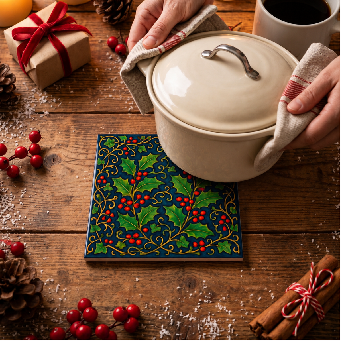Holly Berry Christmas Trivet | Hostess Gift