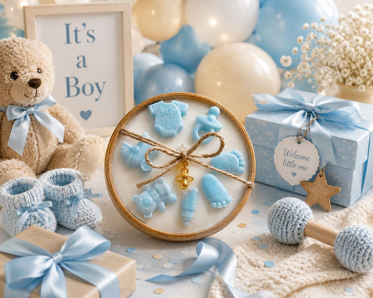 Held in Light - Baby Boy Gift Candle in Wooden Bowl – Handmade Soy Candle
