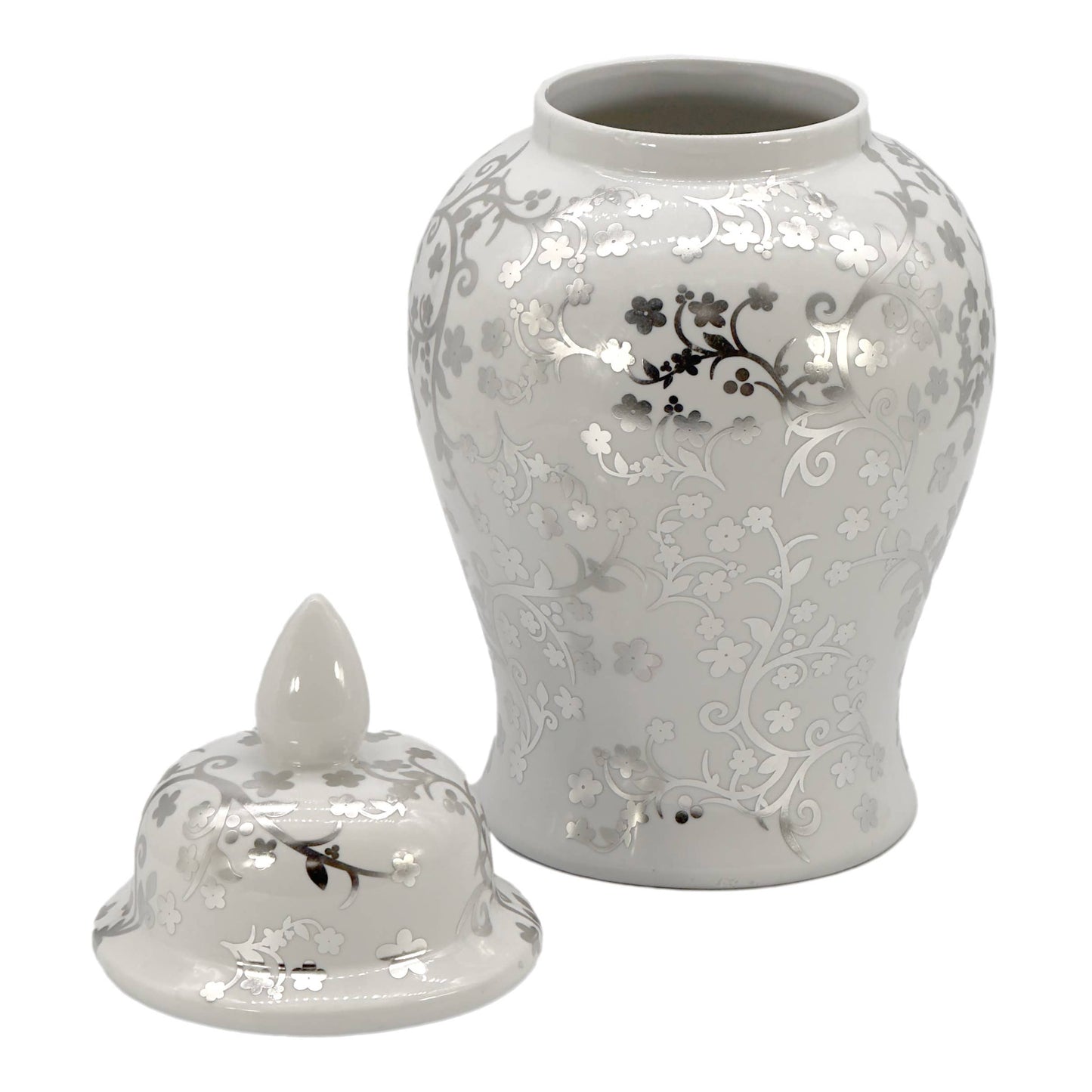 Galt 18" Gold & White Ceramic Floral Blossom Ginger Jar
