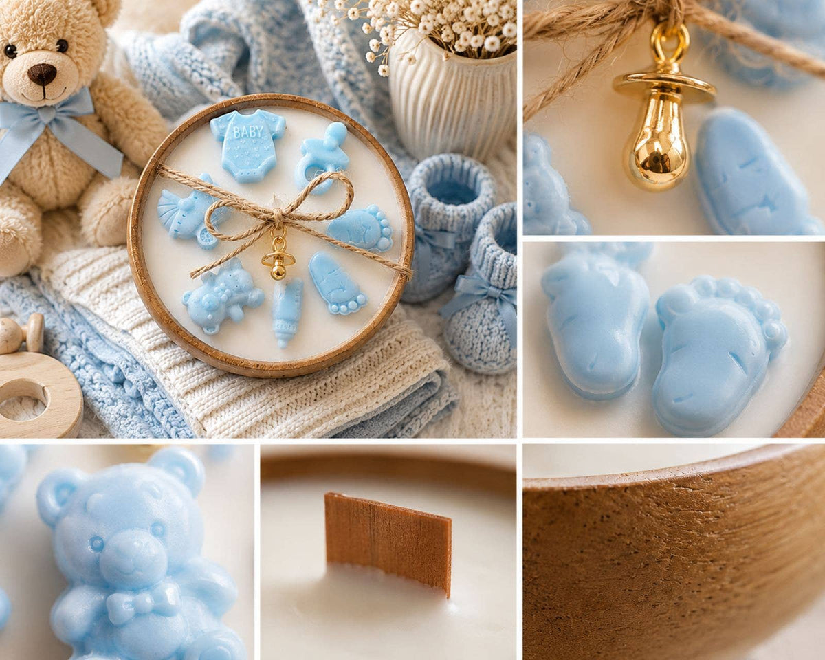 Held in Light - Baby Boy Gift Candle in Wooden Bowl – Handmade Soy Candle