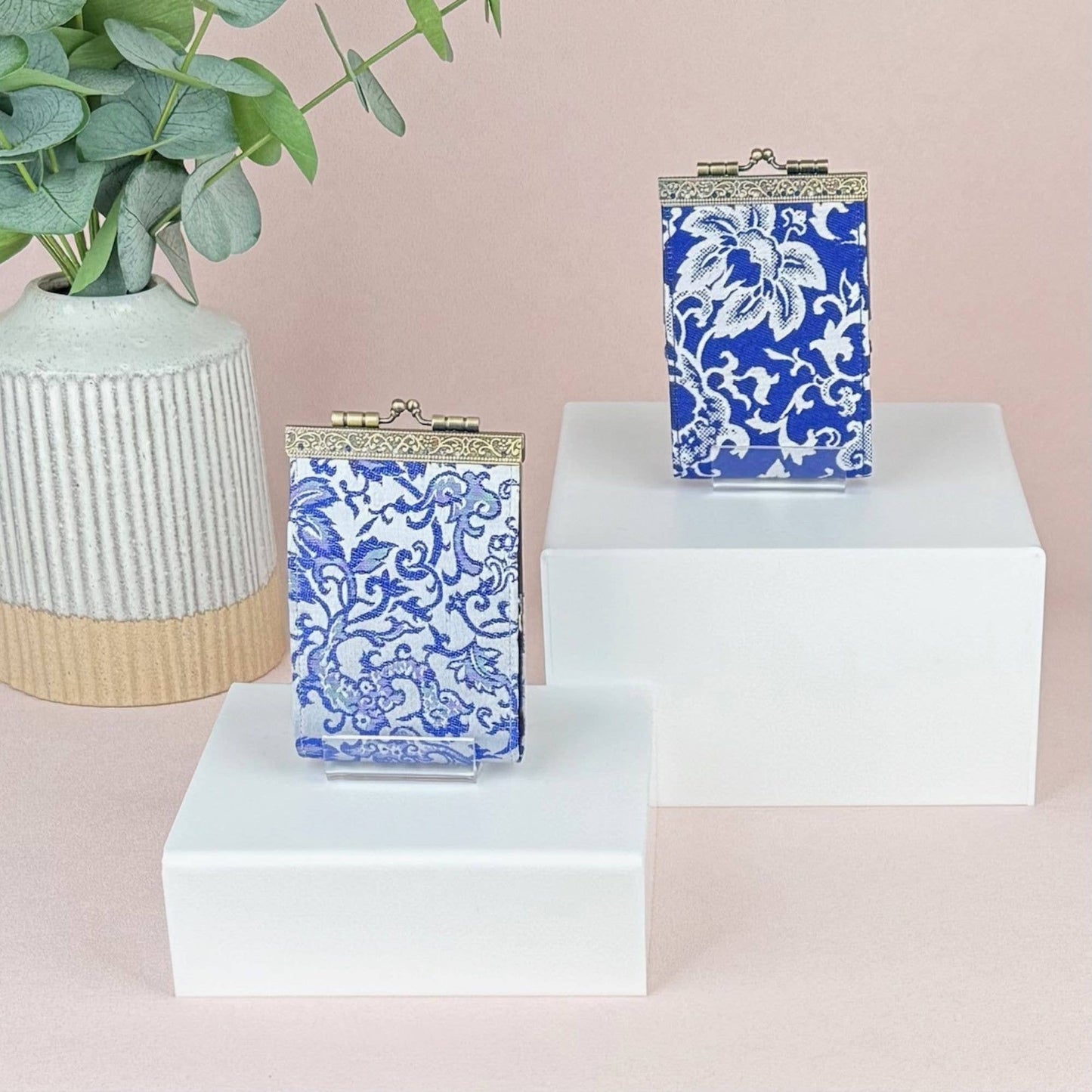 Floral Brocade RFID Card Holder, White & Blue