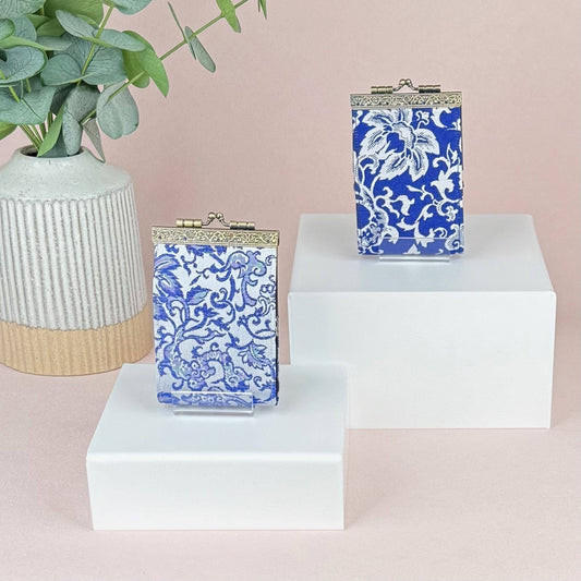Floral Brocade RFID Card Holder, White & Blue