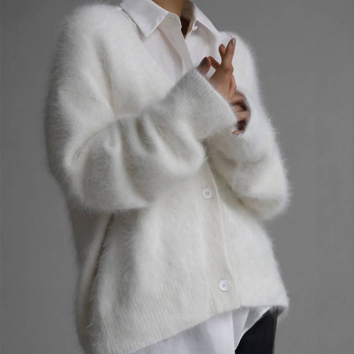 ACCITY Women's Cozy Faux Mink Cardigan Sweater