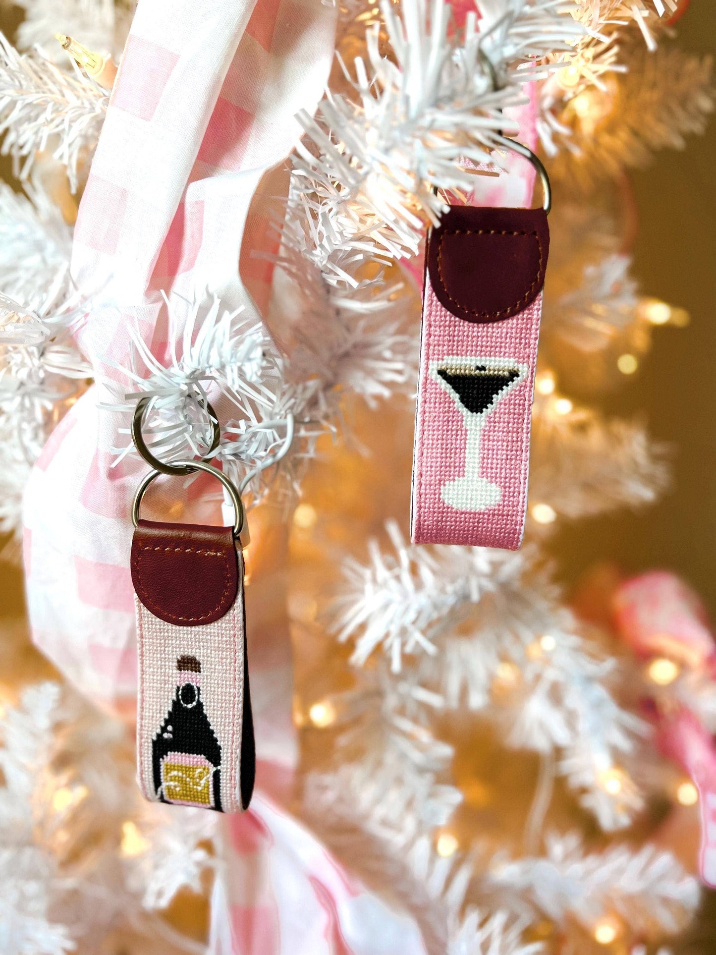 Southern Decorative Champagne Needlepoint Keychain