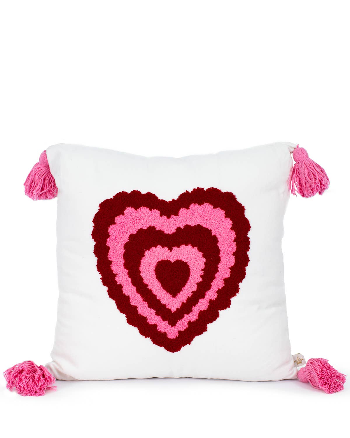Royal Standard Crewel Heart Pillow   White/Pink/Red   16x16