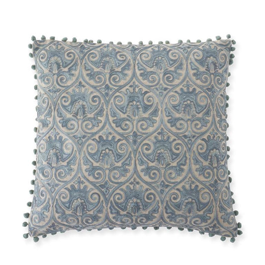 KK 20" Square Blue Grey Crest Embroidered Pillow