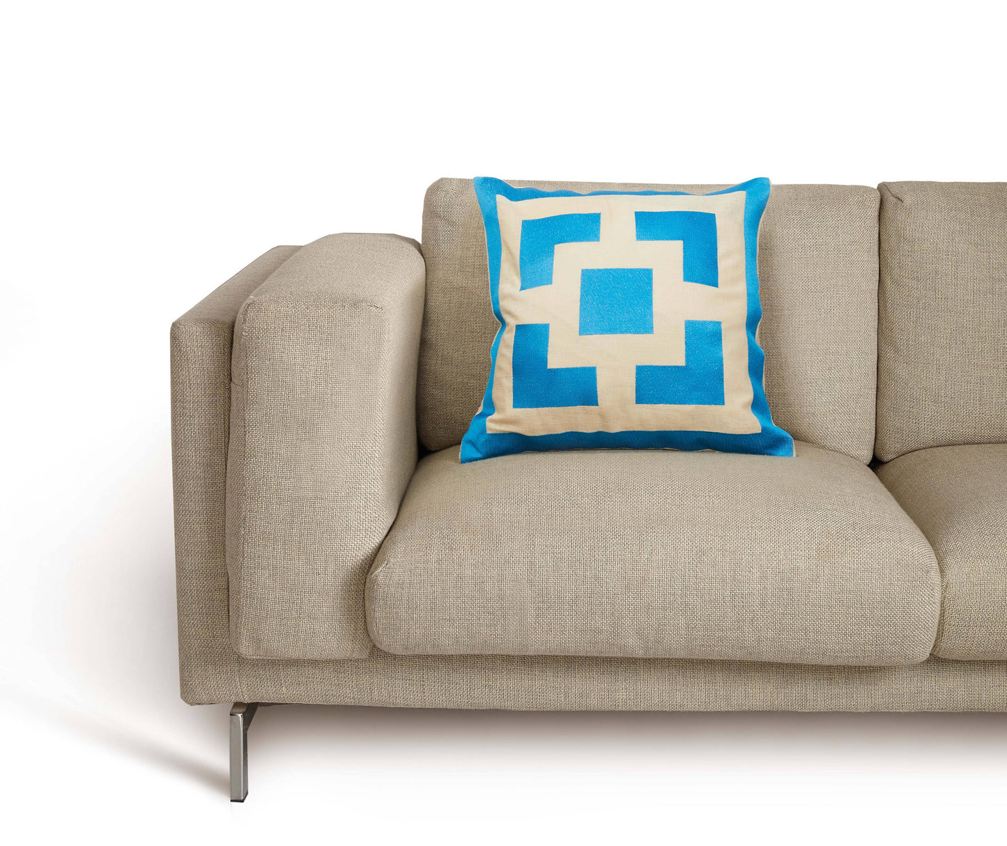Trina Turk Palm Springs Block Caribbean Blue Embroidered Pillow