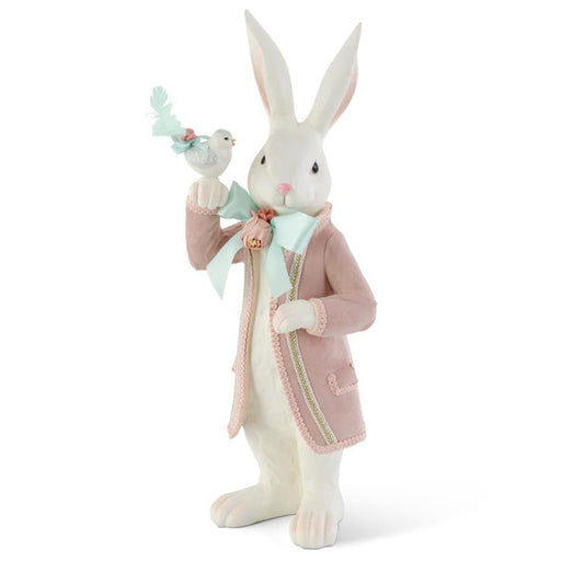 KK Resin Easter Bunny in Pink Velvet Coat w/Bird 21.25"