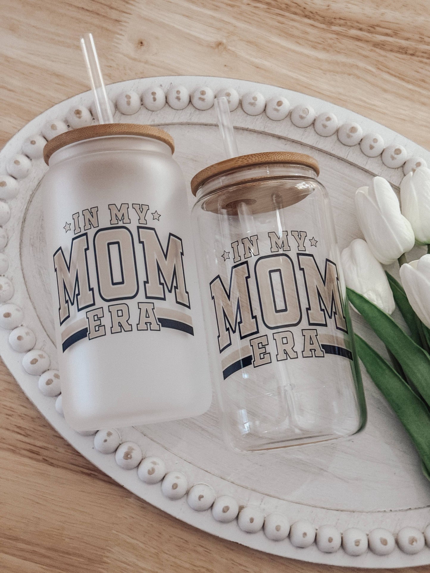 In My Mom Era 16oz Glass Cup with Bamboo Lid