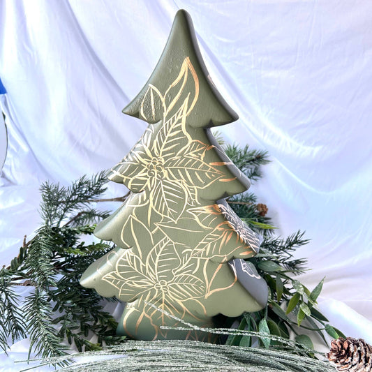 Jessica Reynolds Green and Gold Poinsettia Shelf Tree