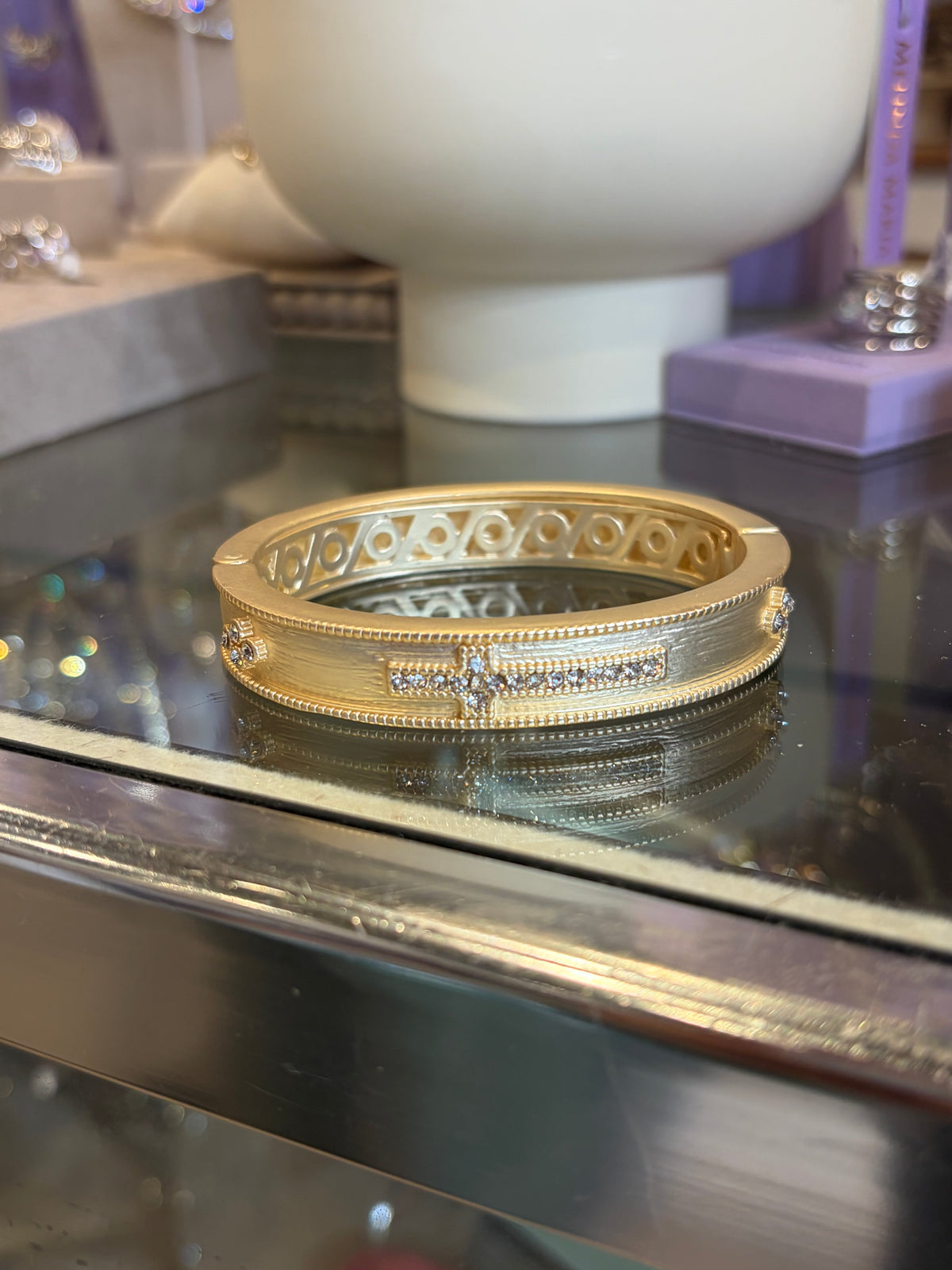 Venetian Matte Gold CZ Cross Cuff