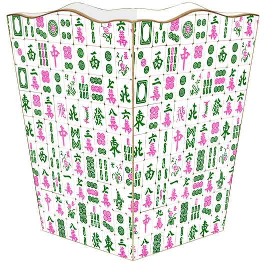 Marye-Kelley Mahjong Pink and Green Wastebasket