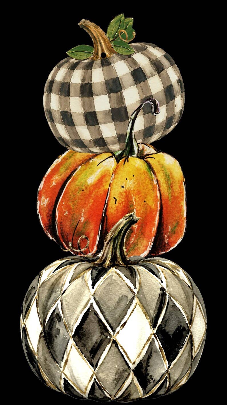 Mid Mod Large Designer Harlequin Pumpkin Door Hanger