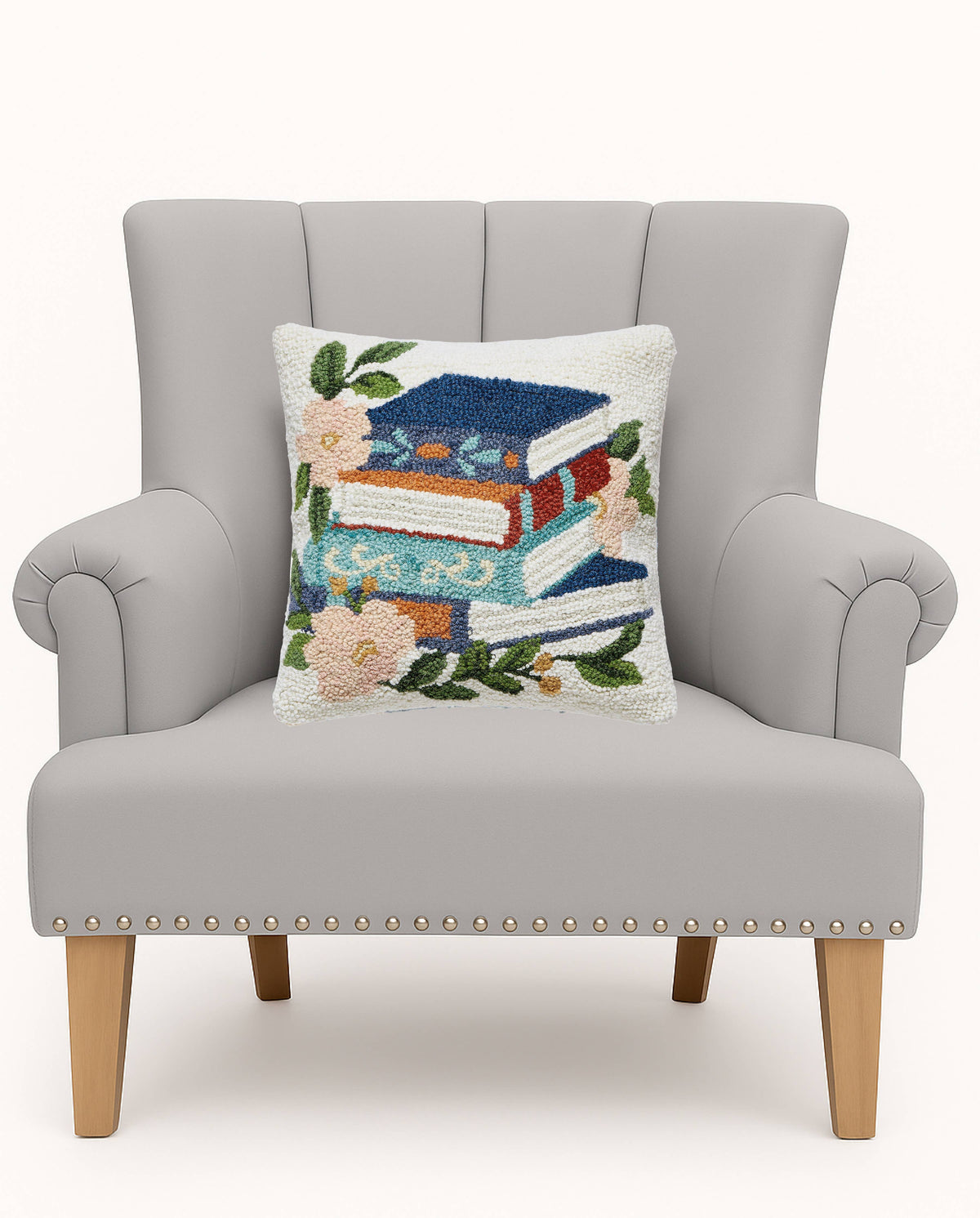 Peking Handicraft Book Stack w/Flowers Hook Pillow