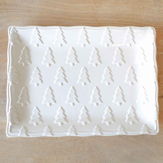 Royal Standard Balsam Lane Embossed Christmas Platter-White