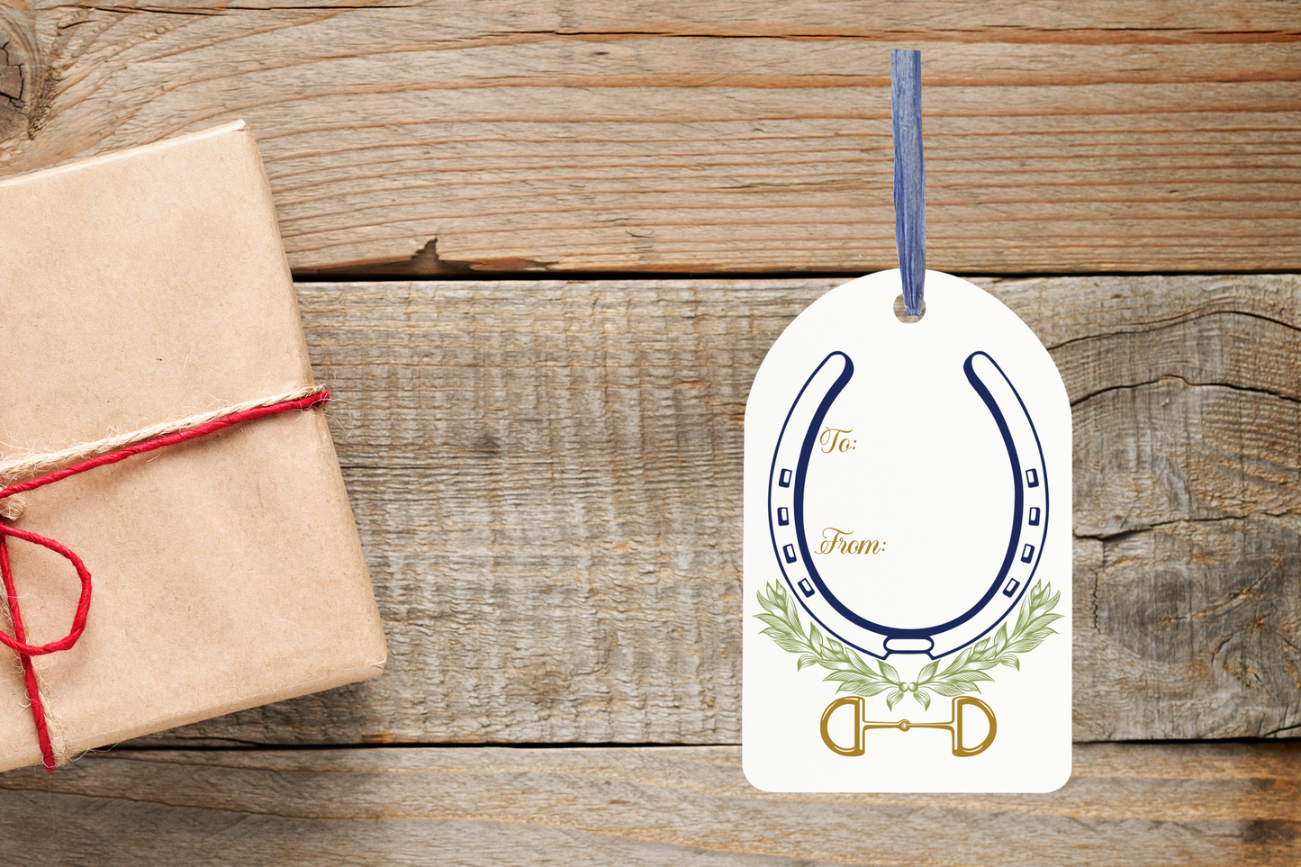 Blue Equestrian Horseshoe & Bit Arched Gift Tag