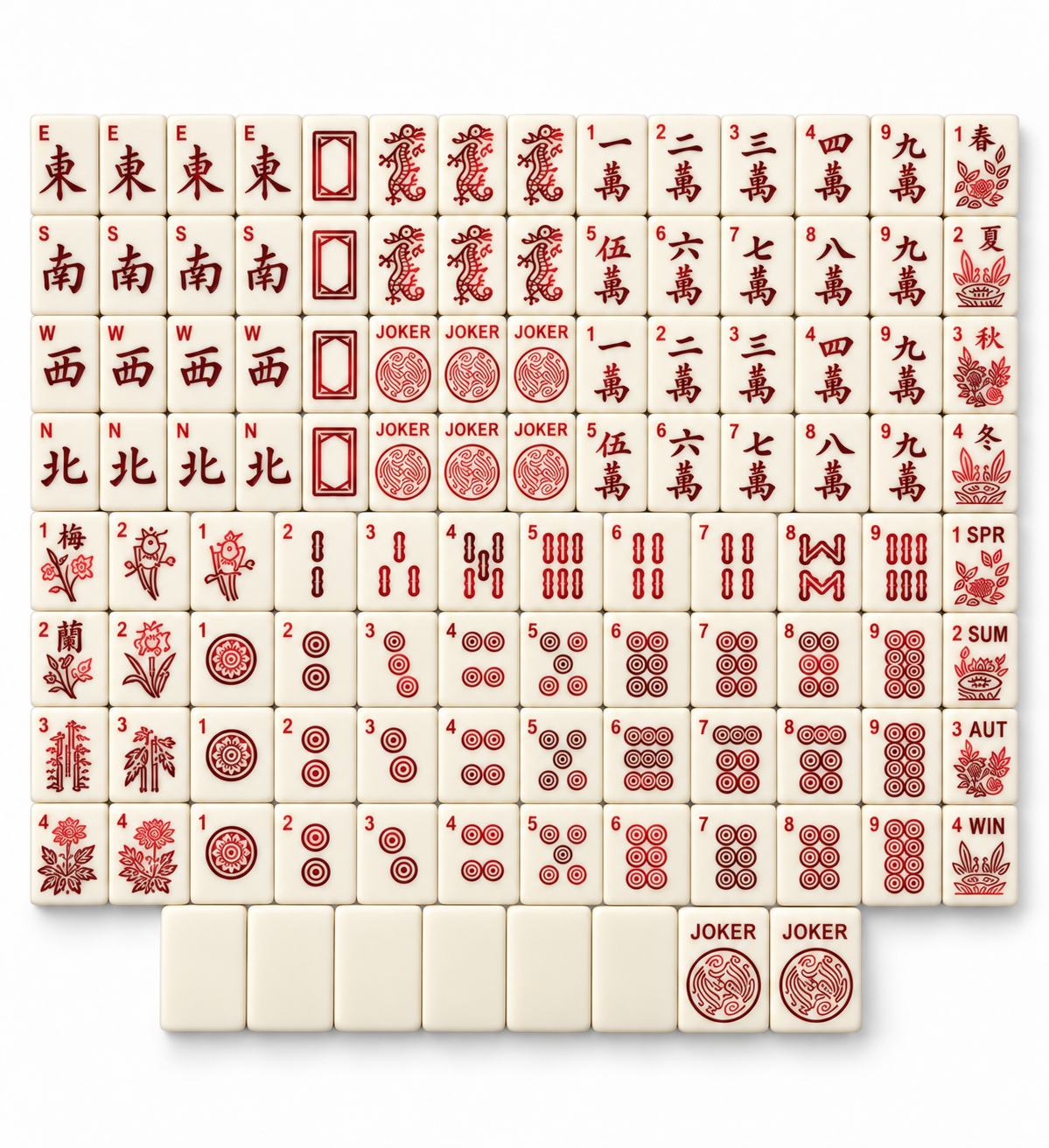 Red Chinoiserie Mahjong Set with Mat, Storage Bag & Gift Box