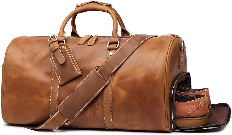 TUZECH Leather Large Duffel Luggage Leather Travel Bag