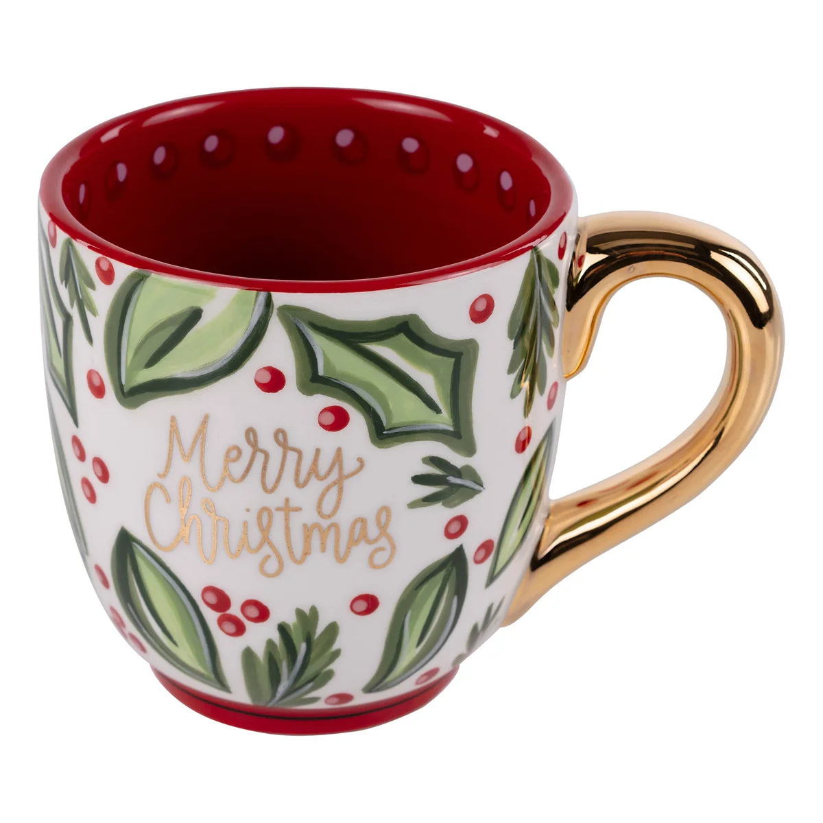 Glory Haus Merry Christmas Holly Mug w/ Gold Handle