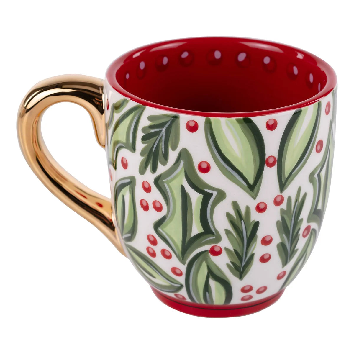 Glory Haus Merry Christmas Holly Mug w/ Gold Handle