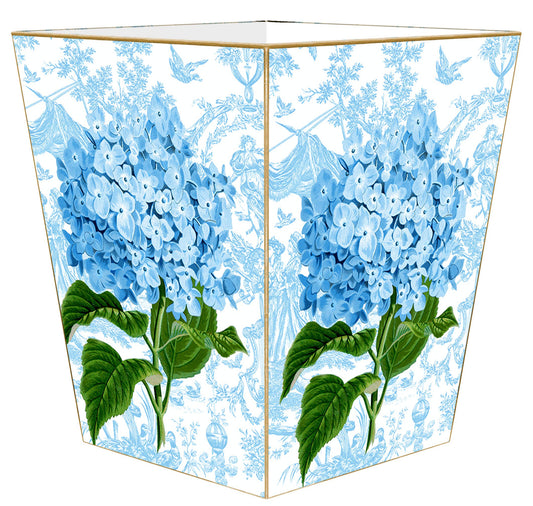 Marye-Kelley Hydrangea on Blue Toile Wastebasket