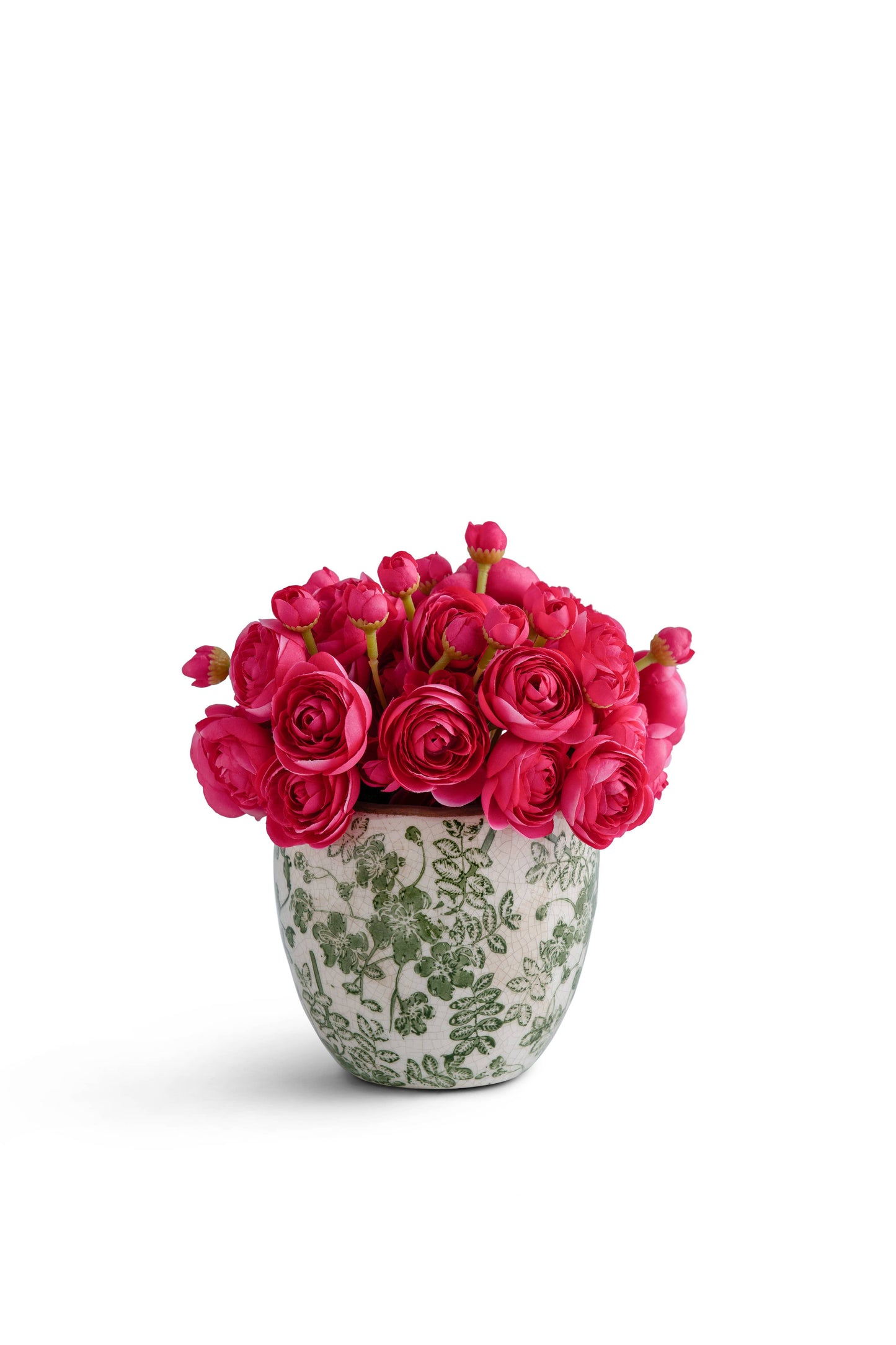 T&C Pave baby Ranunculus in Green and White ceramic
